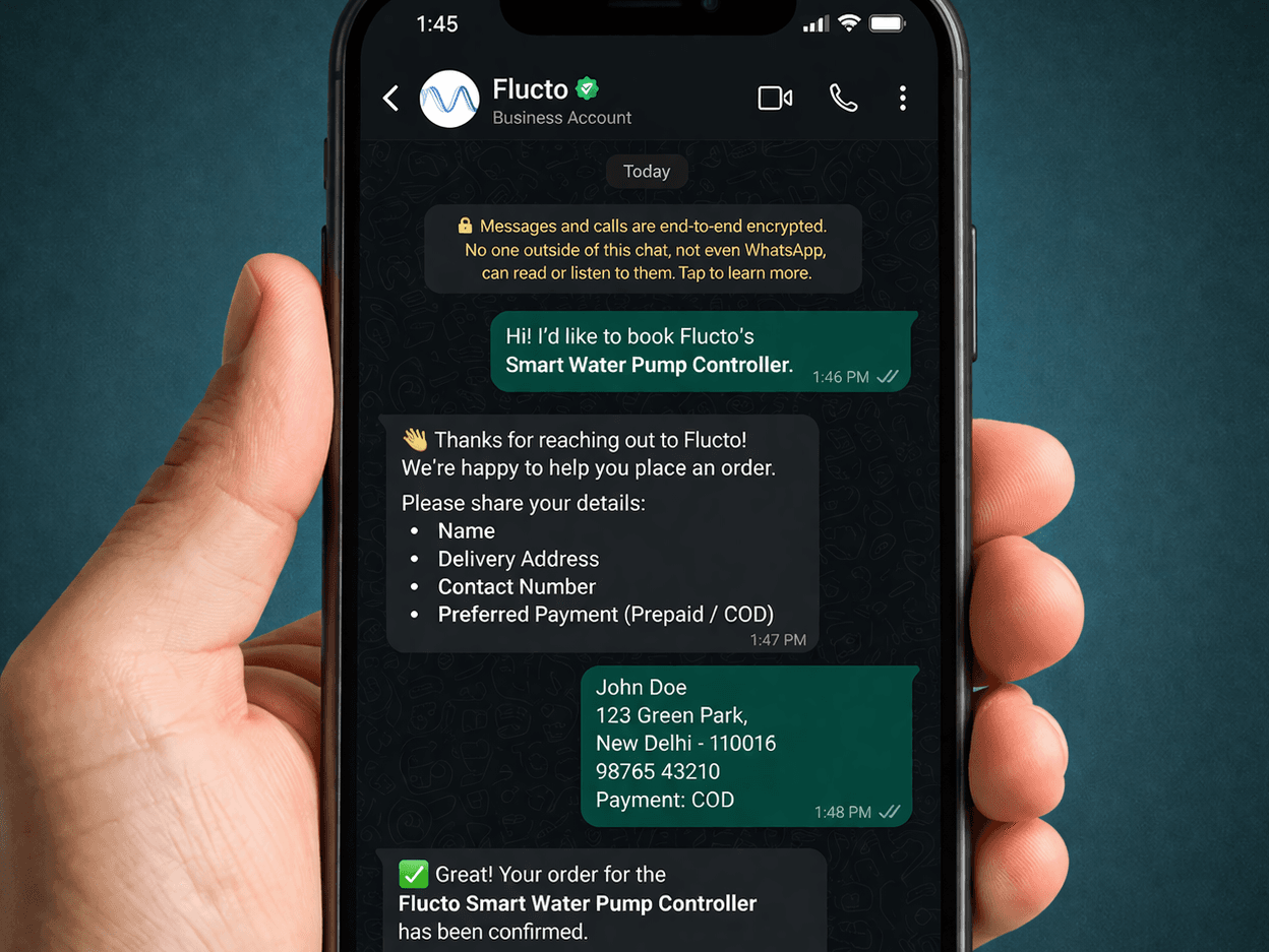 Close-up of a modern smartphone showing a WhatsApp chat interface